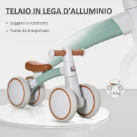 HOMCOM Bici senza Pedali per Bambini 1-3 Anni con Doppie Ruote, Gioco Cavalcabile in Lega di Alluminio, 60x24x37cm, Marrone Verde(m-5)