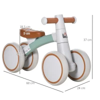 HOMCOM Bici senza Pedali per Bambini 1-3 Anni con Doppie Ruote, Gioco Cavalcabile in Lega di Alluminio, 60x24x37cm, Marrone Verde(m-3)