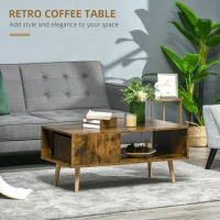 HOMCOM Coffee Table with Open Storage Shelves, Retro Cocktail Table with Solid Wood Legs for Living Room, Rustic Brown(m-4)