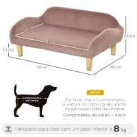 PawHut Sofá para Animais de Estimação em Veludo Suave Sofá Cama para Cães Gatos Médios e Pequenos Acolchoado Grosso Pés de Madeira 70x40x28cm Rosa(m-3)