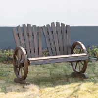 Outsunny Fir Logs Love Seats with Wheel-Shaped Armrests, Large Load-Bearing Chair, Natural Wood Grain(m-11)