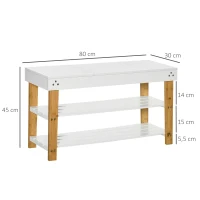 HOMCOM Banco Sapateira de Bambú Banco Sapateira com Baú de Armazenamento e 2 Prateleiras para 6 Sapatos 60x33x50cm Madeira e Branco(m-3)