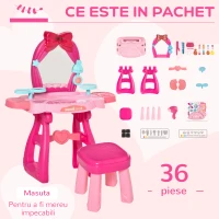 HOMCOM Masuta pentru machiaj cu scaun 36 accesorii, oglinda cu lumini si muzica(m-4)