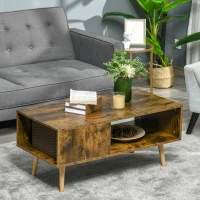 HOMCOM Coffee Table with Open Storage Shelves, Retro Cocktail Table with Solid Wood Legs for Living Room, Rustic Brown(m-9)