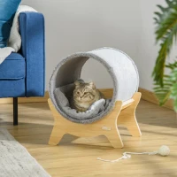 PawHut Cuccia per Gatti a Tunnel con Tiragraffi e Cuscino Imbottito, 41x40x47cm, Grigio(m-10)