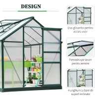 Sera de Plante Mare Outsunny 183 x 244 x 213 cm pentru Curte, Uz Exterior, cu Fereastra si Usa, Cadru de Aluminiu, Placi BC(m-4)