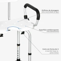 HOMCOM Cadeira para Duche Antiderrapante com Altura Ajustável de 6 Níveis e Apoio para os Braços Regulável 54x52x70-82cm Branco(m-4)