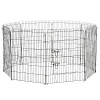 PawHut Parque para Animais de Estimação com 8 Paineis 71x91,5cm Dobrável Cerca para Animais de Estimação com Porta com Trava para Jardim Pátio Exterior Preto(m-1)