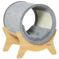PawHut Cuccia per Gatti a Tunnel con Tiragraffi e Cuscino Imbottito, 41x40x47cm, Grigio(m-1)