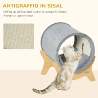 PawHut Cuccia per Gatti a Tunnel con Tiragraffi e Cuscino Imbottito, 41x40x47cm, Grigio(m-5)