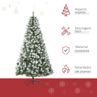 HOMCOM Árvore de Natal Artificial 180cm com 800 Ramos e 61 Pinhas Folhas de PVC com Efeito Neve Base Dobrável  Verde(m-4)
