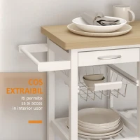 HOMCOM Carucior de Bucatarie in Lemn cu 2 Rafturi si Sertar,Alb 84,5x37,2x85cm(m-6)