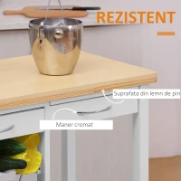 HOMCOM Carucior de Bucatarie in Lemn cu 2 Rafturi si Sertar,Alb 84,5x37,2x85cm(m-5)