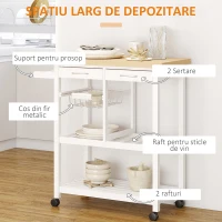 HOMCOM Carucior de Bucatarie in Lemn cu 2 Rafturi si Sertar,Alb 84,5x37,2x85cm(m-4)