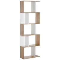 Homcom Biblioteca Perete – 5 Rafturi Lemn Alb 60×24×184,5 cm(m-1)
