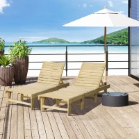 Outsunny Șezlong pentru Grădină din Lemn Natural, Reglabil pe 4 Nivele, 195x59x30 cm, Lemn Natural(m-10)