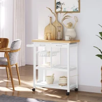 HOMCOM Carucior de Bucatarie in Lemn cu 2 Rafturi si Sertar,Alb 84,5x37,2x85cm(m-1)