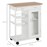 HOMCOM carucior cu roti bucatarie, lemn de pin, 70x37x85cm(m-3)