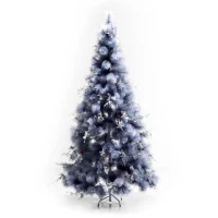 HOMCOM® Weihnachtsbaum 2,1 m Christbaum Kunsttanne 222 Äste mit Beere Metallfuß PET Grau ∅95 x H210 cm(m-1)