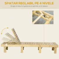 Outsunny Șezlong pentru Grădină din Lemn Natural, Reglabil pe 4 Nivele, 195x59x30 cm, Lemn Natural(m-4)