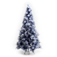 HOMCOM® Weihnachtsbaum 2,1 m Christbaum Kunsttanne 222 Äste mit Beere Metallfuß PET Grau ∅95 x H210 cm(m-11)