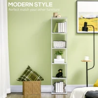 HOMCOM Modern 5-Tier Bookshelf, Freestanding Bookcase Storage Shelving for Living Room Home Office Study, White and Light Grey(m-4)