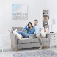 HOMCOM® tweezitsbank | Afneembare kussens | Linnen, schuimstof, rubberhout | Lichtgrijs | 141 x 65 x 78 cm | Aosom.de(m-4)