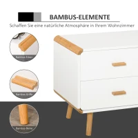 HOMCOM Tv-meubel tv-meubel met 2 lades en kast bamboe MDF wit + naturel(m-5)