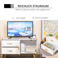 HOMCOM TV Schrank Lowboard Fernsehtisch TV-Kommode für Fernseher kleiner als 45'' mit 2 Schubladen und Schrank Wohnzimmer Bambus MDF Weiß+Natur 100 x 47 x 55,5 cm(m-6)