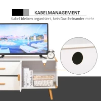 HOMCOM Tv-meubel tv-meubel met 2 lades en kast bamboe MDF wit + naturel(m-4)