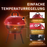 Outsunny waterkokergrill houtskoolgrill windscherm statiefvoet camping picknick draagbaar metaal rood + zwart Ø36.5 x 54 cm(m-5)