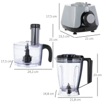 HOMCOM 650W Küchenmaschine mit 1L Rührschüssel 1,25L Mixer Multizerkleinerer 7-in-1 Funktion Schneiden, Zerkleinern, Verquirlen, Hacken, Mahlen, Mixen und Mischen 3 Geschwindigkeitsstufen Silber(m-3)