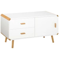 HOMCOM Tv-meubel tv-meubel met 2 lades en kast bamboe MDF wit + naturel(m-1)