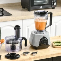 HOMCOM 650W Küchenmaschine mit 1L Rührschüssel 1,25L Mixer Multizerkleinerer 7-in-1 Funktion Schneiden, Zerkleinern, Verquirlen, Hacken, Mahlen, Mixen und Mischen 3 Geschwindigkeitsstufen Silber(m-10)