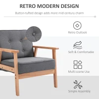 HOMCOM Fotoliu Vintage Stil Scandinav Moale și Confortabil Capitonat cu Butoni, 64,5x70x74 cm, Gri(m-4)