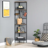 HOMCOM Standregal im Industrie-Design  inkl. Gitterwand mit Haken Schwarz + Natur(m-10)