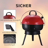 Outsunny® grill kociołkowy grill węglowy kempingowy grill piknikowy przenośny metalowy czerwony(m-4)