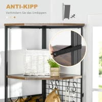 HOMCOM Standregal im Industrie-Design  inkl. Gitterwand mit Haken Schwarz + Natur(m-6)