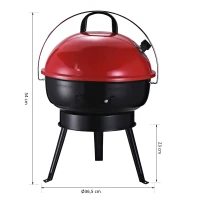 Outsunny waterkokergrill houtskoolgrill windscherm statiefvoet camping picknick draagbaar metaal rood + zwart Ø36.5 x 54 cm(m-3)