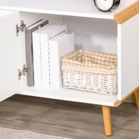 HOMCOM TV Schrank Lowboard Fernsehtisch TV-Kommode für Fernseher kleiner als 45'' mit 2 Schubladen und Schrank Wohnzimmer Bambus MDF Weiß+Natur 100 x 47 x 55,5 cm(m-7)