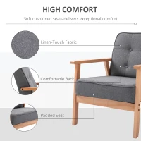 HOMCOM Fotoliu Vintage Stil Scandinav Moale și Confortabil Capitonat cu Butoni, 64,5x70x74 cm, Gri(m-5)