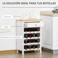HOMCOM Aparador de Cocina Moderno con 1 Cajón y Botellero para 16 Botellas de Vino Armario Auxiliar 55x30x80 cm Blanco(m-4)