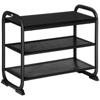HOMCOM Schuhbank mit 3 Regalen Metall Schwarz(m-1)