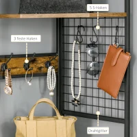 HOMCOM Standregal im Industrie-Design  inkl. Gitterwand mit Haken Schwarz + Natur(m-5)