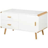 HOMCOM Tv-meubel tv-meubel met 2 lades en kast bamboe MDF wit + naturel(m-10)