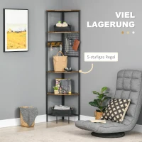 HOMCOM Standregal im Industrie-Design  inkl. Gitterwand mit Haken Schwarz + Natur(m-4)