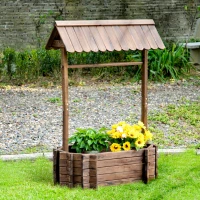 Outsunny verhoogd bed houten fontein met dak bloempot wensput plantenbak(m-10)