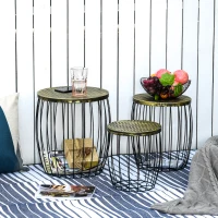Outsunny salontafels bijzettafels metalen mand draadmand tuin tuintafel(m-9)