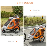 PawHut 2-IN-1 Dog Bike Trailer Pet Carrier Stroller Reflector 140 x 71 x 105cm(m-4)