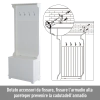 HomCom Mobile per Ingresso con Panca Contenitore e Appendiabiti in Legno, Bianco(m-7)